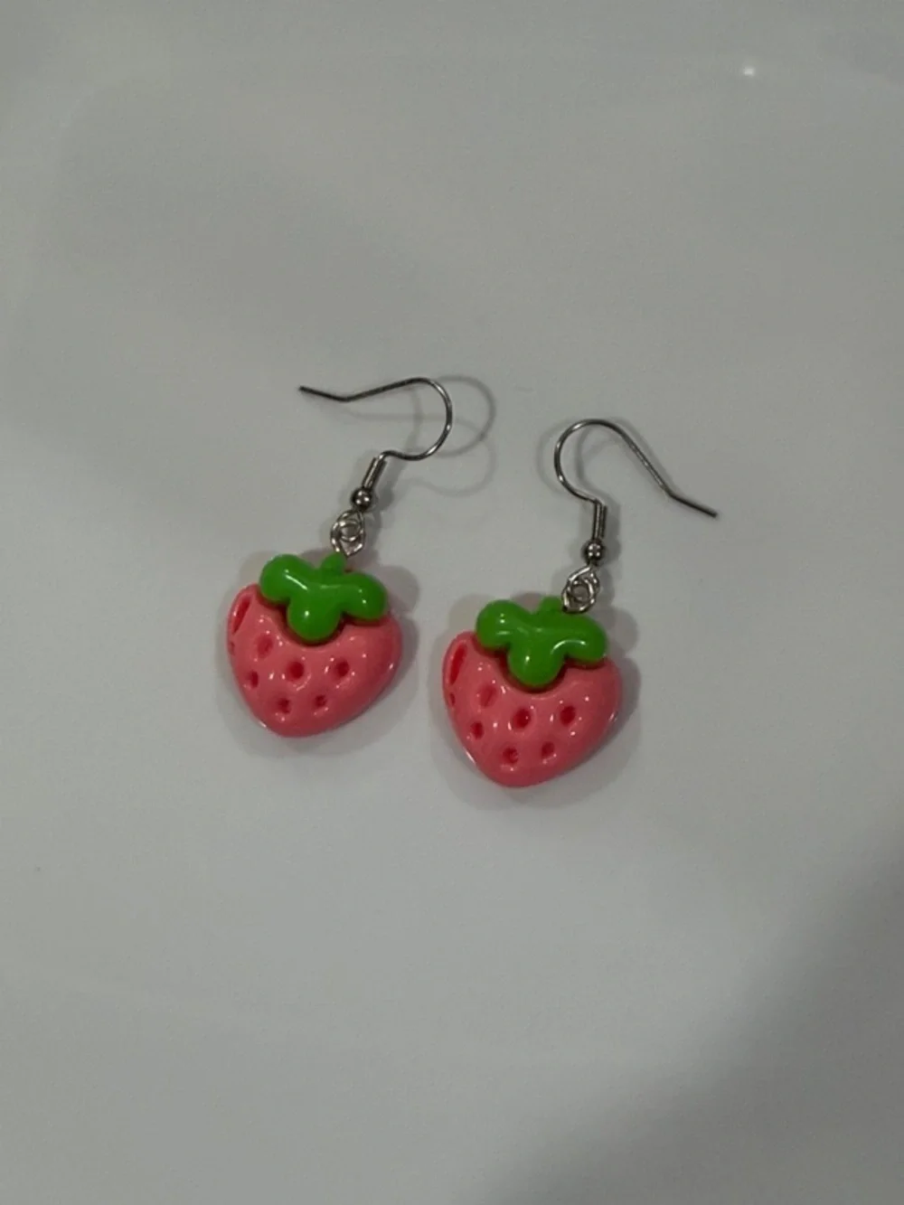 Cute Pink Strawberry Resin Earrings • Summer Jewelry